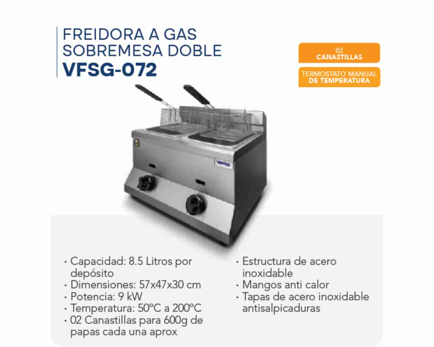 FREIDORA A GAS SOBREMESA DOBLE - VFSG - 072