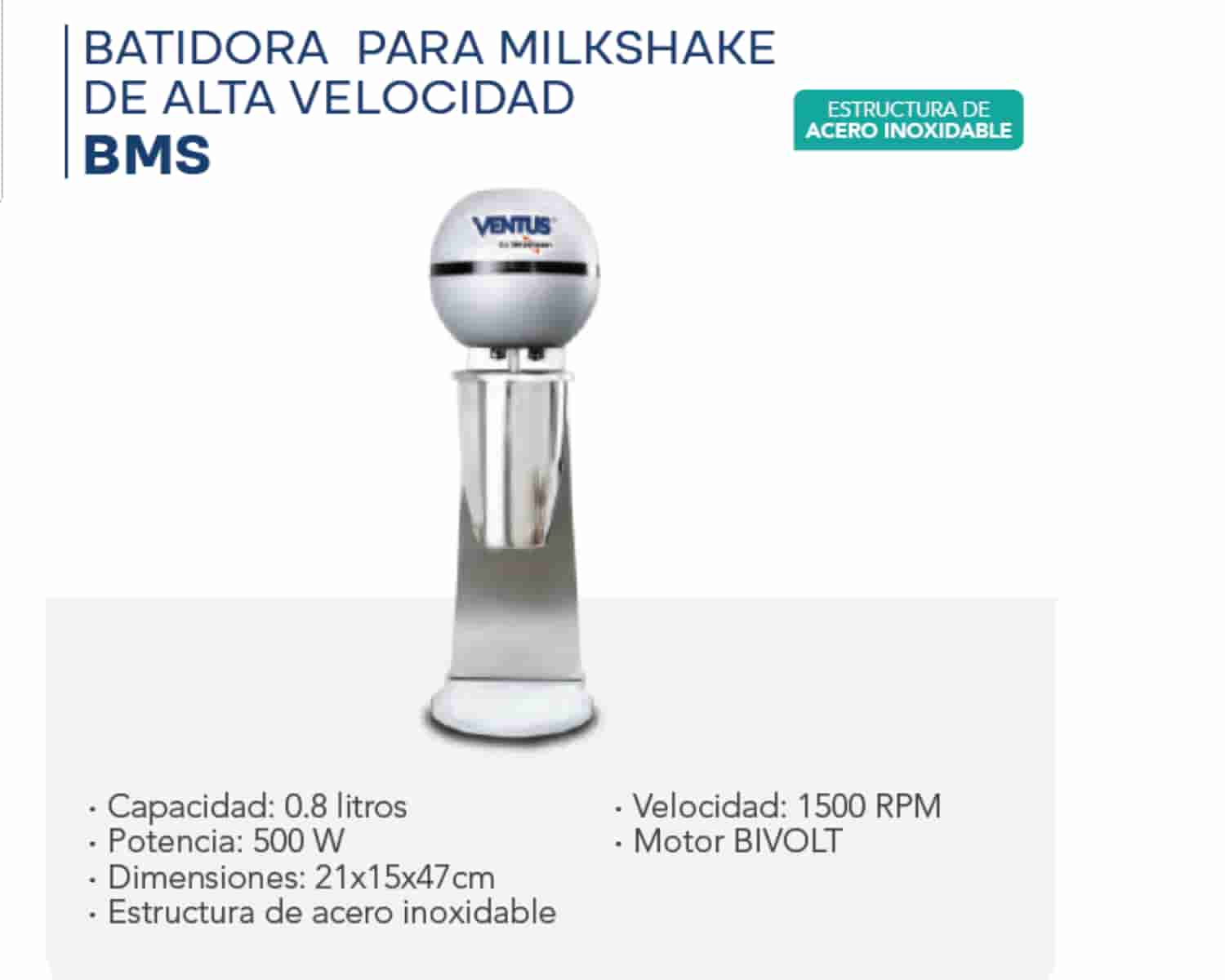 BATIDORA PARA MILKSHAKE 1 VASO DE ALTA VELOCIDAD - BMS
