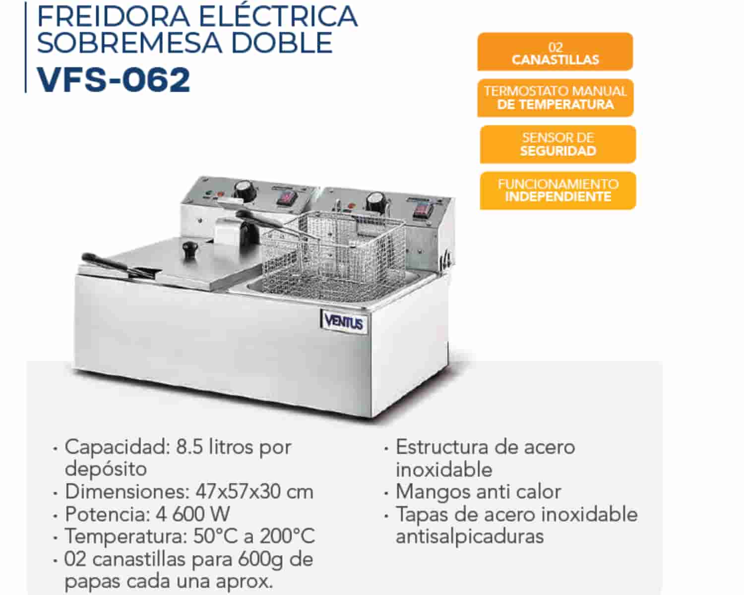 FREIDORA ELÉCTRICA SOBREMESA DOBLE - VFS - 062