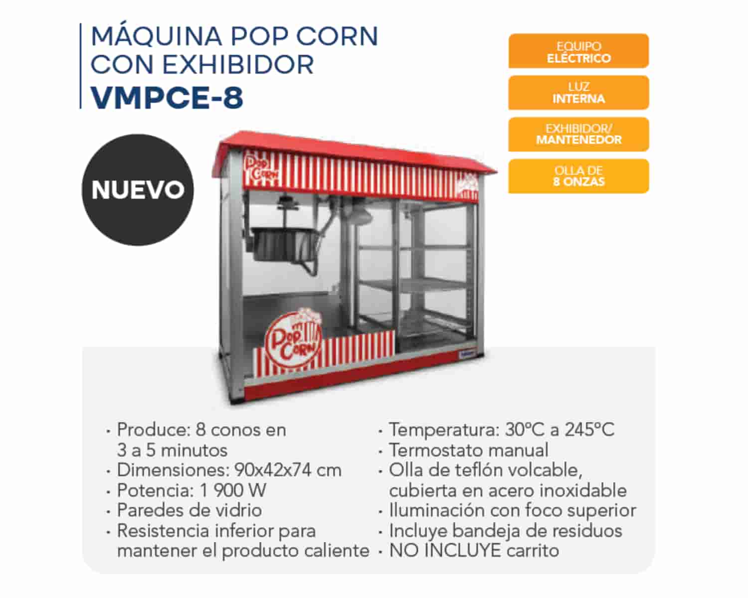 MÁQUINA POP CORN CON EXHIBIDOR - VMPCE - 8